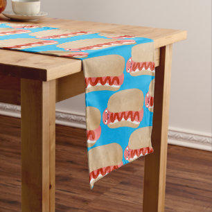 Cute funny hot dog Weiner cartoon Short Table Runner
