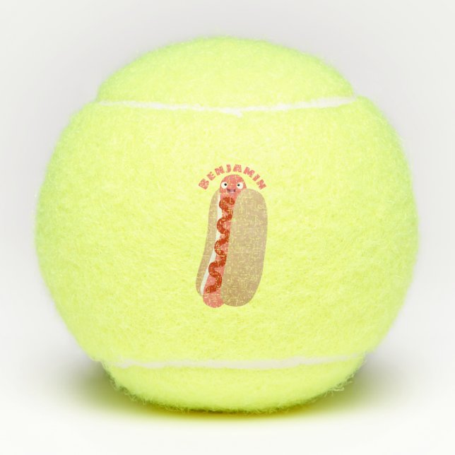 Cute funny hot dog Weiner cartoon  Tennis Balls (Front)