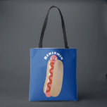 Cute funny hot dog Weiner cartoon Tote Bag<br><div class="desc">This funny hot dog is ready with ketchup for lunch! Drawn in cute cartoon style.</div>