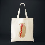 Cute funny hot dog Weiner cartoon Tote Bag<br><div class="desc">This funny hot dog is ready with ketchup for lunch! Drawn in cute cartoon style.</div>