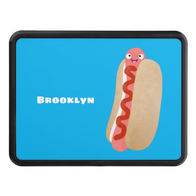 Cute funny hot dog Weiner cartoon Trailer Hitch Cover (Front)
