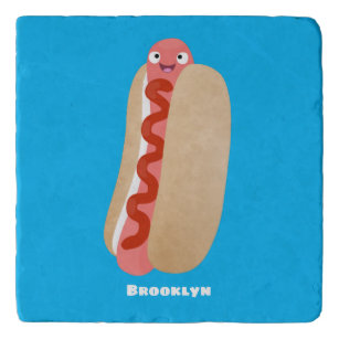 Cute funny hot dog Weiner cartoon Trivet
