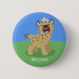Cute funny hyena laughing cartoon illustration 2 inch round button