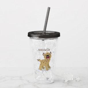 Cute funny hyena laughing cartoon illustration acrylic tumbler