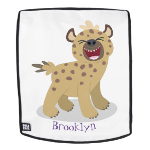 Cute funny hyena laughing cartoon illustration backpack