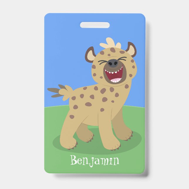 Cute funny hyena laughing cartoon illustration badge (Front)
