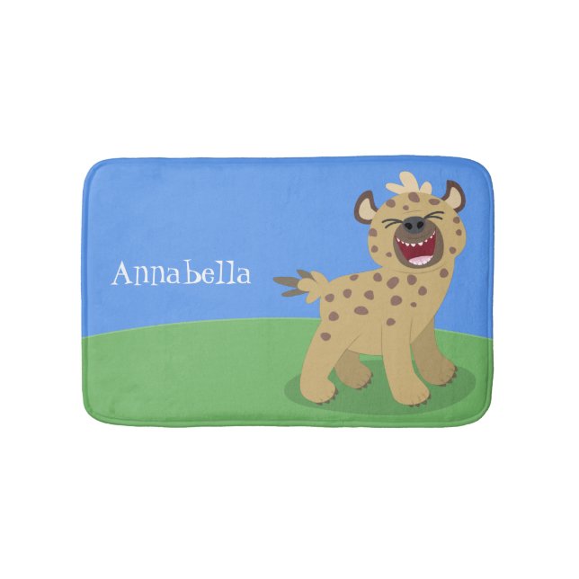 Cute funny hyena laughing cartoon illustration bath mat (Front)