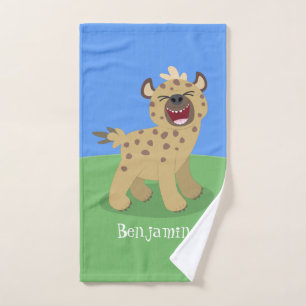 Cute funny hyena laughing cartoon illustration bath towel set