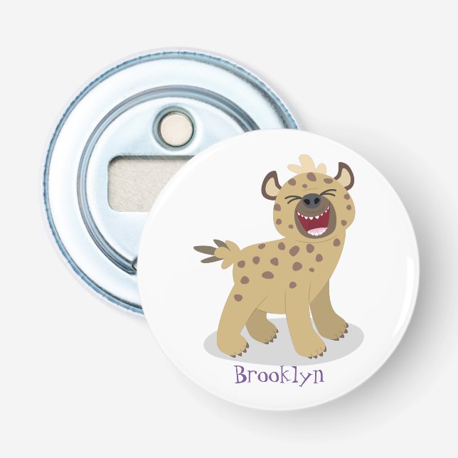 Cute funny hyena laughing cartoon illustration bottle opener (Front)