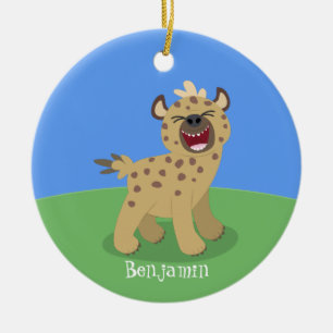Cute funny hyena laughing cartoon illustration ceramic ornament