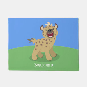 Cute funny hyena laughing cartoon illustration doormat