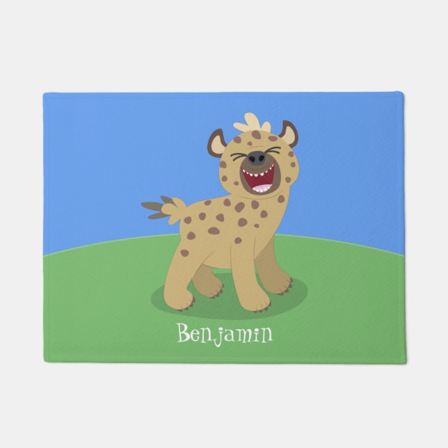 Cute funny hyena laughing cartoon illustration doormat (Front)