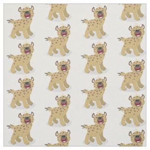 Cute funny hyena laughing cartoon illustration fabric