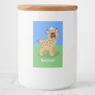 Cute funny hyena laughing cartoon illustration food label