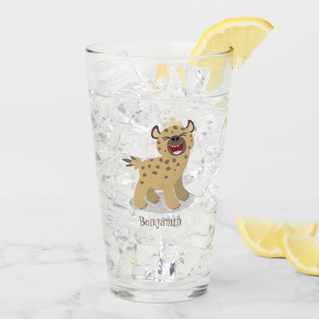 Cute funny hyena laughing cartoon illustration glass (Back Ice)