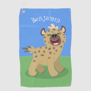 Cute funny hyena laughing cartoon illustration golf towel