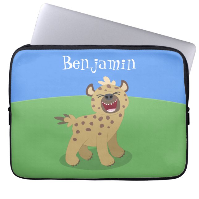 Cute funny hyena laughing cartoon illustration laptop sleeve (Front)