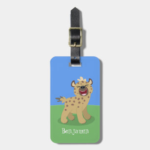 Cute funny hyena laughing cartoon illustration luggage tag