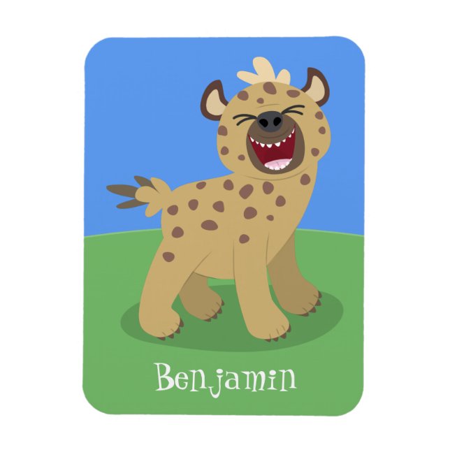 Cute funny hyena laughing cartoon illustration magnet (Vertical)