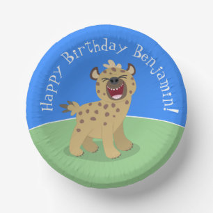 Cute funny hyena laughing cartoon illustration paper plate