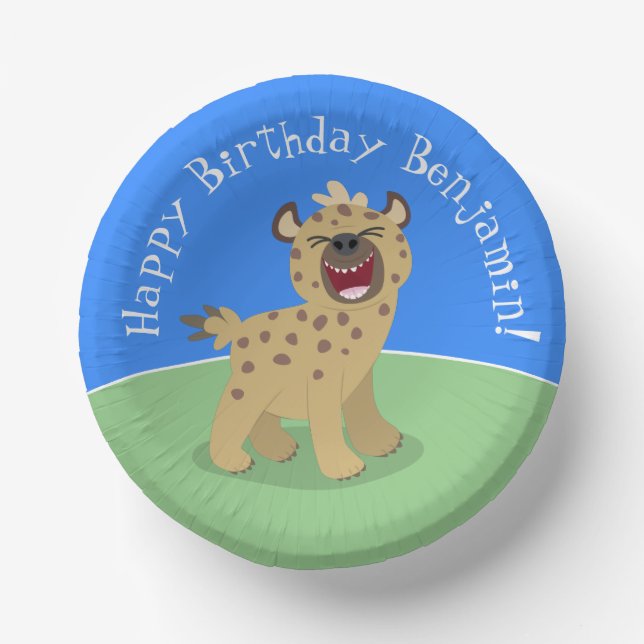 Cute funny hyena laughing cartoon illustration paper plate (Front)