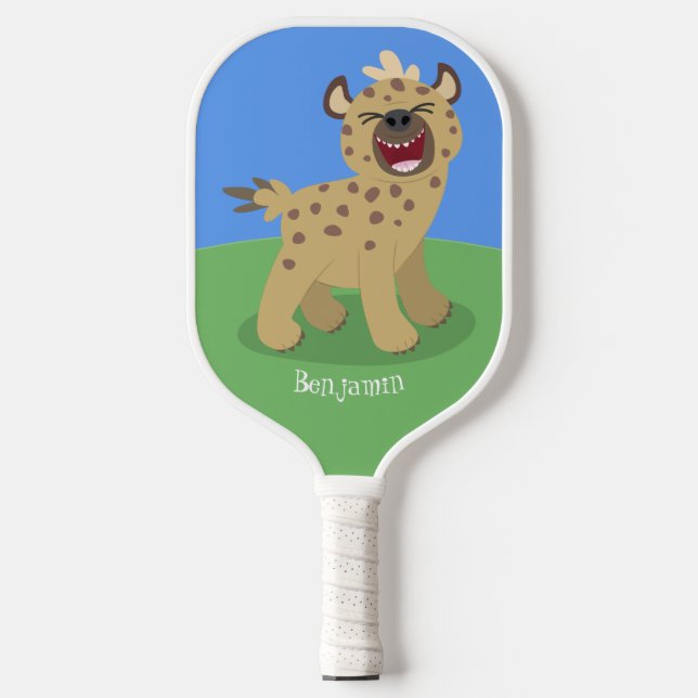 Cute funny hyena laughing cartoon illustration  pickleball paddle (Front)
