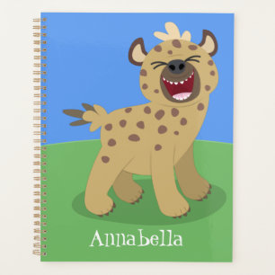 Cute funny hyena laughing cartoon illustration planner