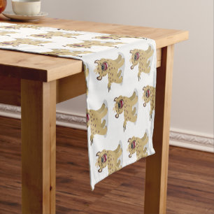 Cute funny hyena laughing cartoon illustration short table runner