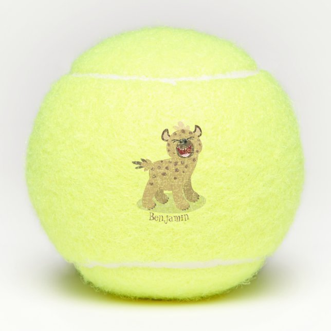 Cute funny hyena laughing cartoon illustration tennis balls (Front)