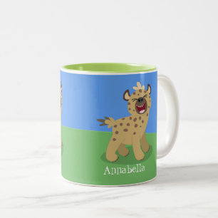Cute funny hyena laughing cartoon illustration Two-Tone coffee mug