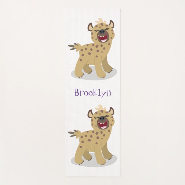 Cute funny hyena laughing cartoon illustration yoga mat (Front)