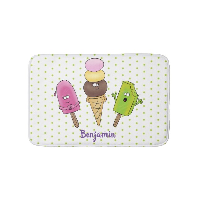 Cute funny ice cream popsicle cartoon trio bath mat (Front)