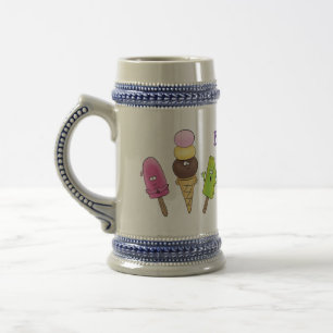 Cute funny ice cream popsicle cartoon trio beer stein