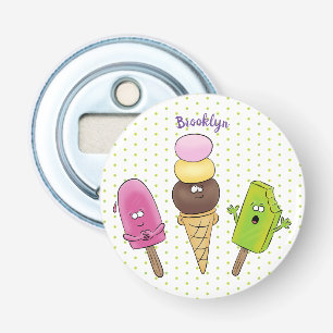 Cute funny ice cream popsicle cartoon trio bottle opener