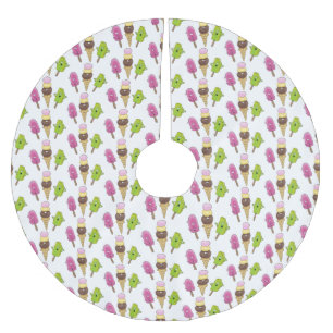 Cute funny ice cream popsicle cartoon trio brushed polyester tree skirt