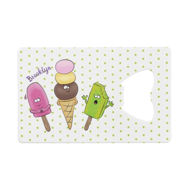 Cute funny ice cream popsicle cartoon trio credit card bottle opener (Front (Horizontal))