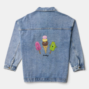 Cute funny ice cream popsicle cartoon trio denim jacket
