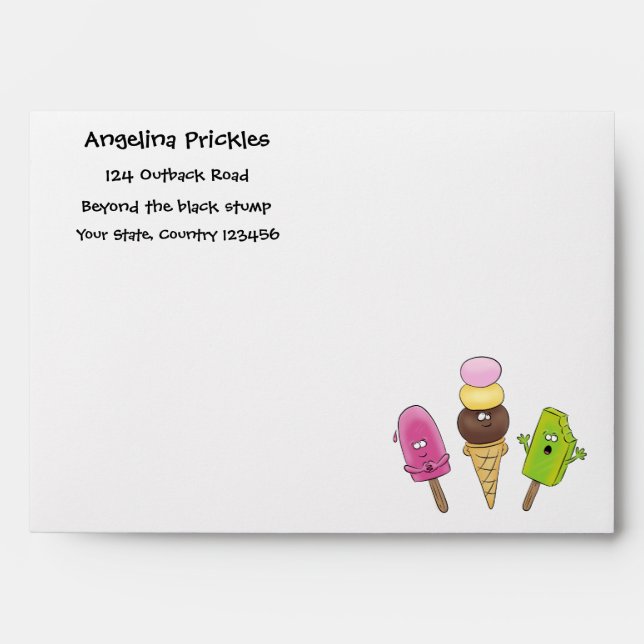 Cute funny ice cream popsicle cartoon trio envelope (Front)