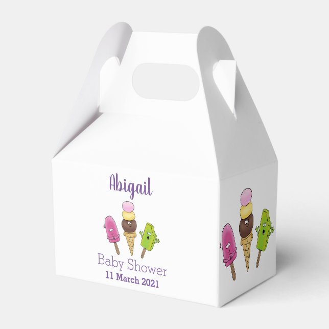 Cute funny ice cream popsicle cartoon trio favor box (Front Side)