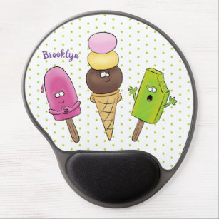 Cute funny ice cream popsicle cartoon trio gel mouse pad