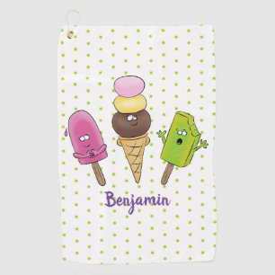 Cute funny ice cream popsicle cartoon trio golf towel
