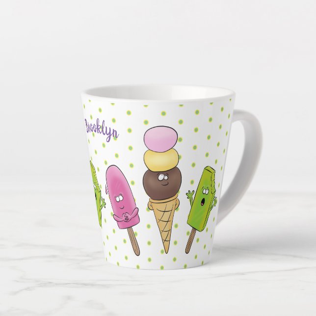 Cute funny ice cream popsicle cartoon trio latte mug (Right Angle)