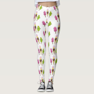 Cute funny ice cream popsicle cartoon trio leggings