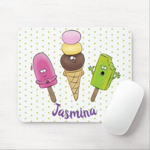Cute funny ice cream popsicle cartoon trio mouse pad