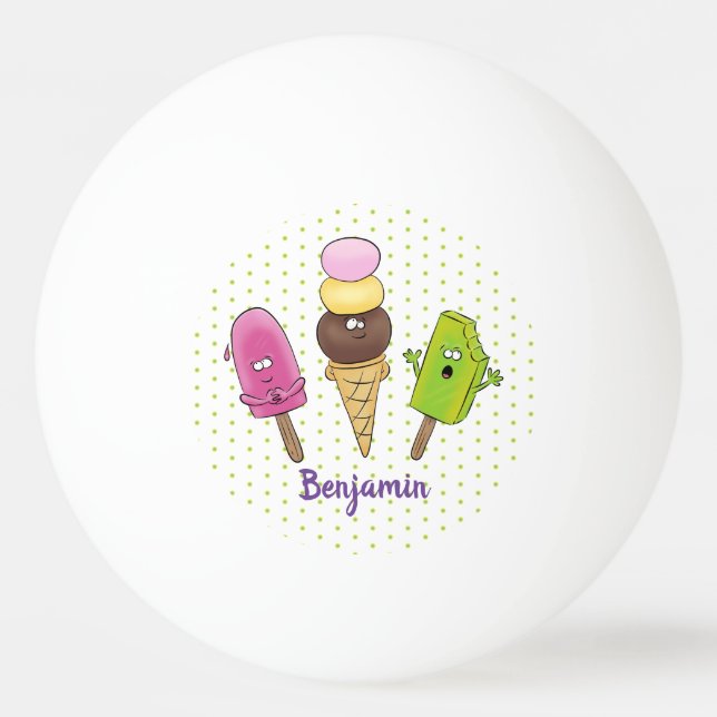 Cute funny ice cream popsicle cartoon trio ping pong ball (Front)