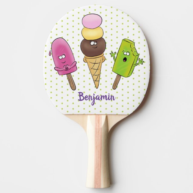 Cute funny ice cream popsicle cartoon trio ping pong paddle (Front)