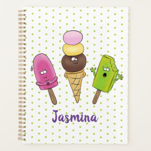 Cute funny ice cream popsicle cartoon trio planner