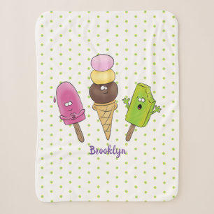 Cute funny ice cream popsicle cartoon trio sherpa blanket