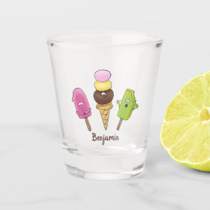 Cute funny ice cream popsicle cartoon trio  shot glass