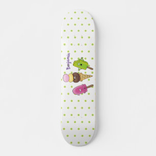 Cute funny ice cream popsicle cartoon trio skateboard